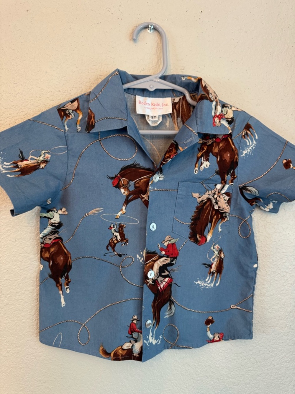 Rodeo Kids Toddler Blue Cowboy Print Button-Up Shirt 3T